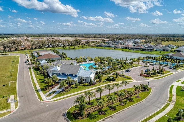 aerial view with a water view