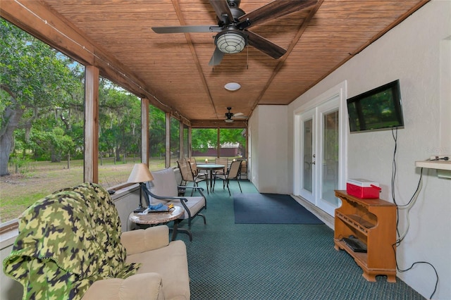 view of patio with ceiling fan, french doors, and outdoor lounge area