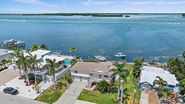 aerial view with a water view