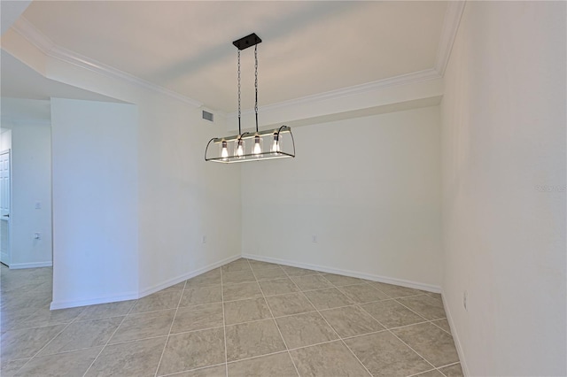 1020 Tidewater Shores Loop Unit 108, Bradenton, FL 34208 - spare room with crown molding, light tile patterned floors, and a chandelier