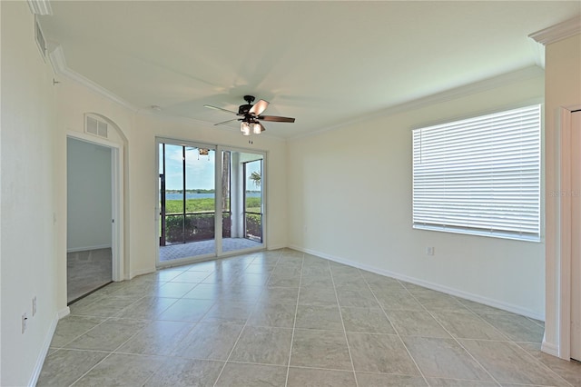 1020 Tidewater Shores Loop Unit 108, Bradenton, FL 34208 - unfurnished room with ceiling fan, ornamental molding, and light tile patterned flooring