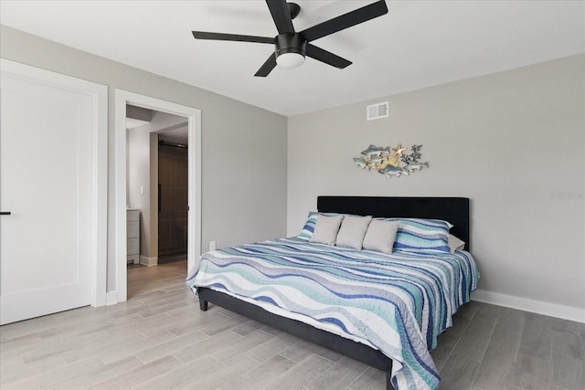 9610 SW Yacht Dr, Arcadia, FL 34269 - bedroom featuring a ceiling fan, baseboards, visible vents, and light wood finished floors