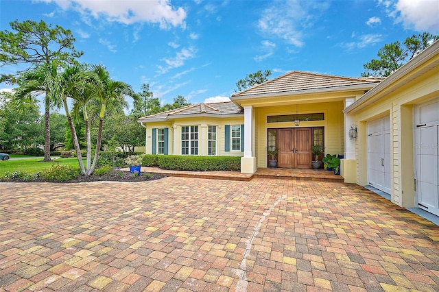 entrance to property with a garage