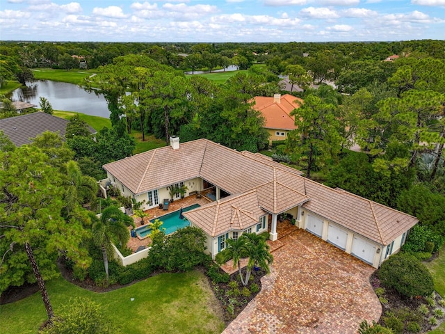 aerial view with a water view