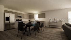 dining area with dark hardwood / wood-style flooring