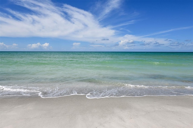 property view of water featuring a beach view