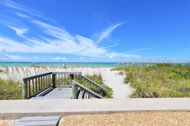 property view of water featuring a view of the beach