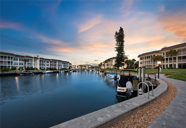 view of dock with a water view