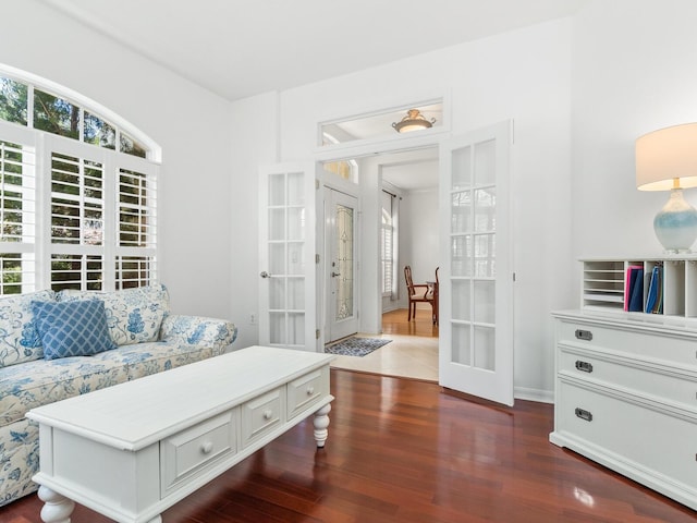 interior space with dark wood-type flooring and french doors