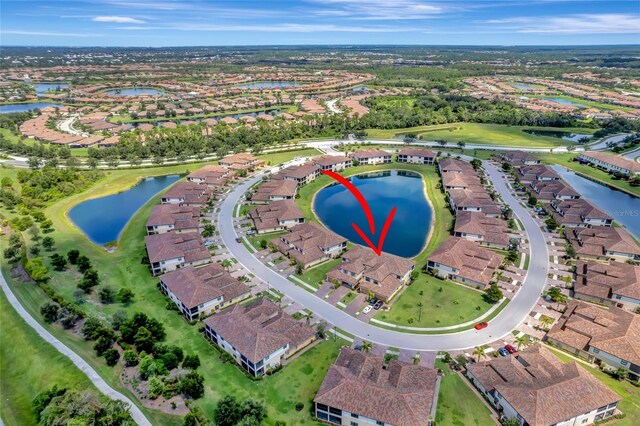 aerial view with a water view