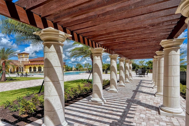 view of patio featuring a pergola