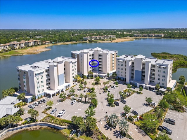 aerial view with a water view