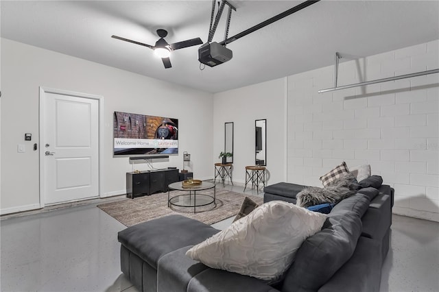 living room featuring ceiling fan