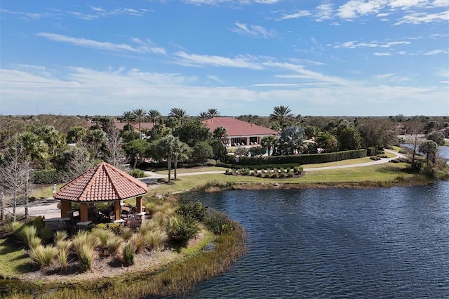 property view of water with a gazebo