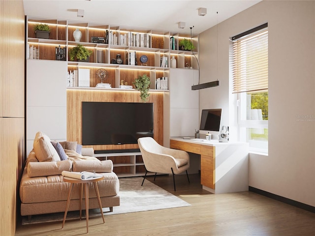 home office featuring hardwood / wood-style floors