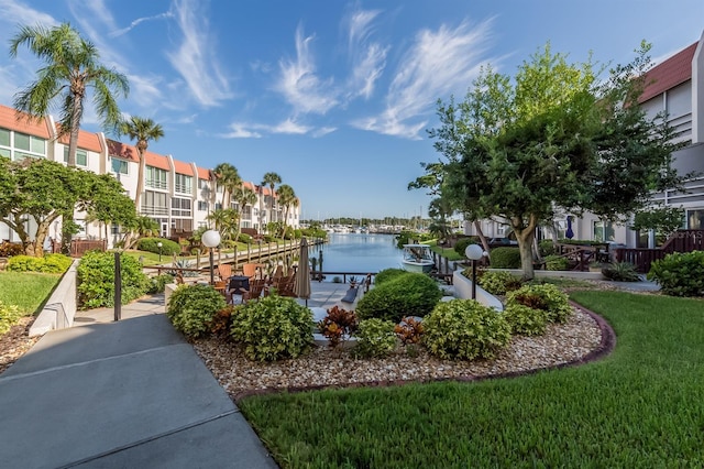 view of property's community with a water view