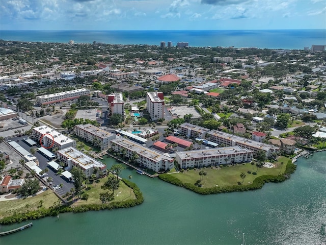 bird's eye view with a view of city and a water view