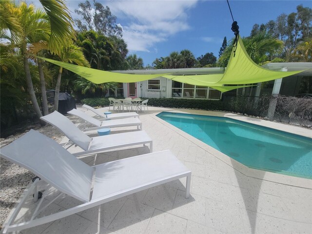 view of swimming pool with a patio