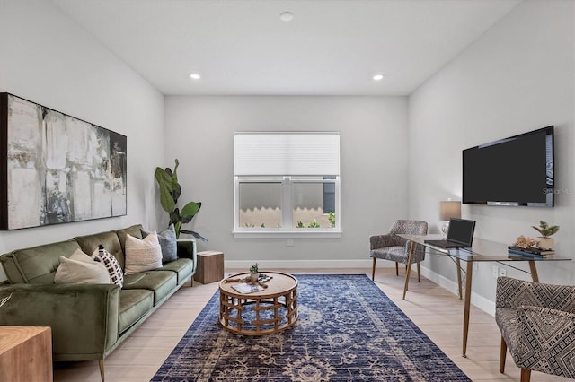 living room featuring light wood-type flooring