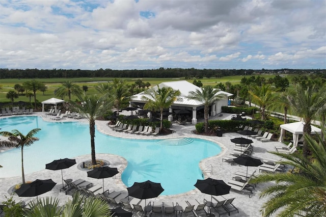 view of swimming pool with a gazebo