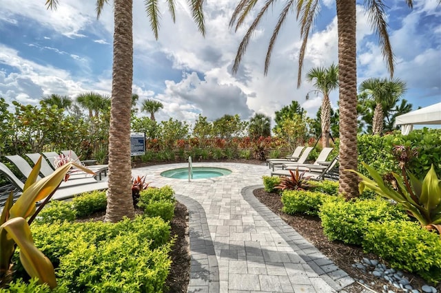 view of pool featuring a hot tub