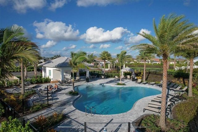 view of pool featuring a patio