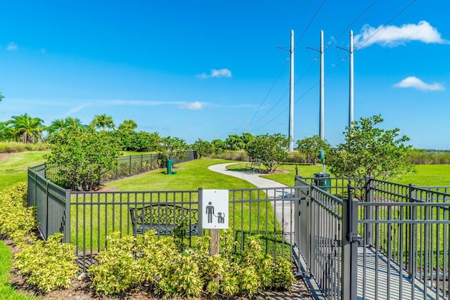 view of gate with a lawn