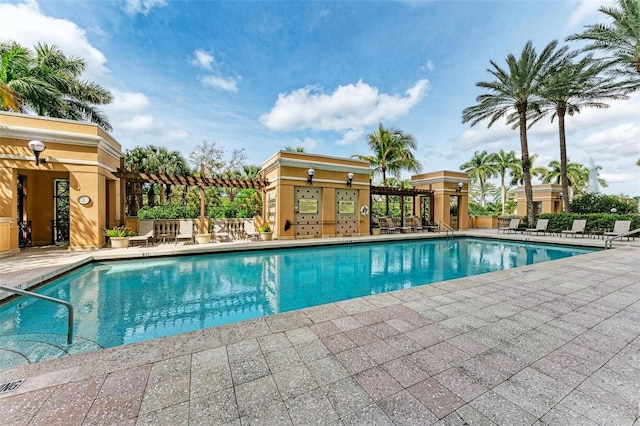 view of pool featuring a patio