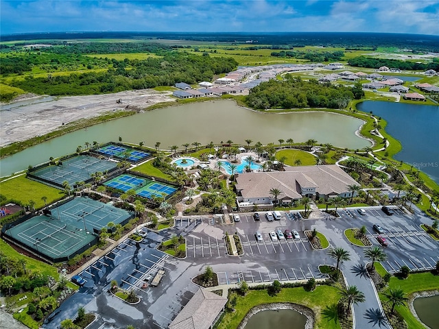 aerial view with a water view