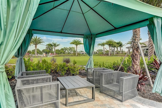 view of patio featuring a gazebo