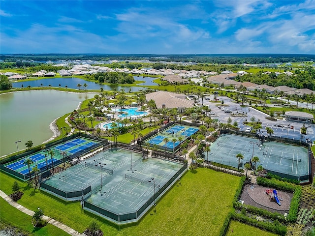 aerial view with a water view