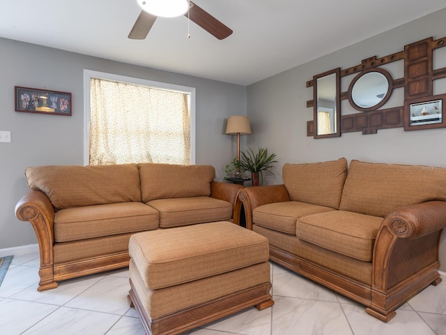 living room with ceiling fan