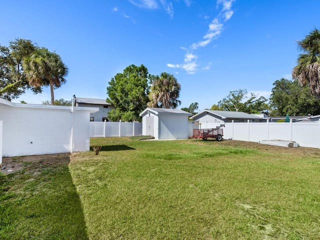 view of yard with a storage shed