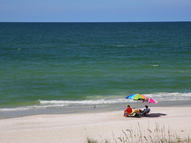 view of water feature with a beach view