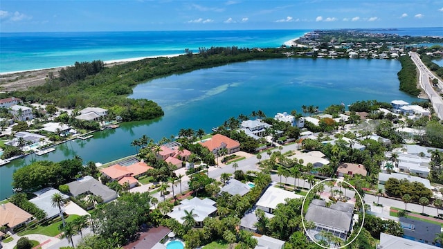 bird's eye view featuring a water view