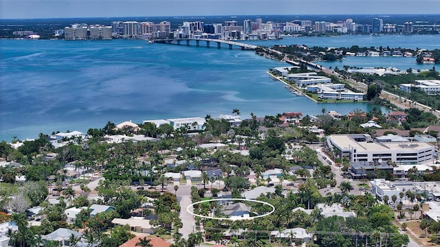 bird's eye view featuring a water view