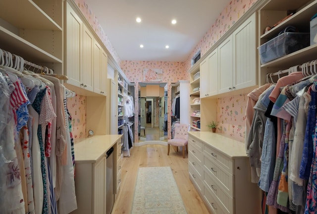 spacious closet with light hardwood / wood-style floors