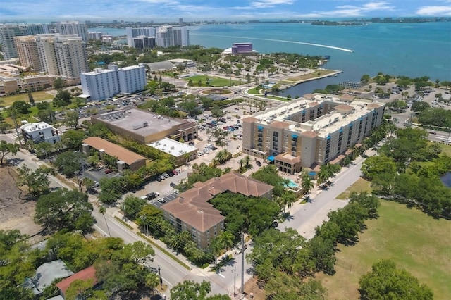 aerial view featuring a water view