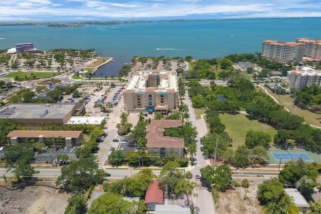 aerial view featuring a water view