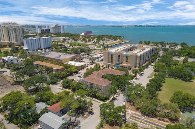 aerial view with a water view