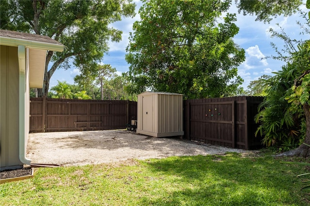 view of yard with a storage unit