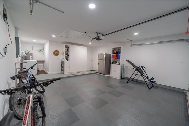 workout area featuring electric water heater