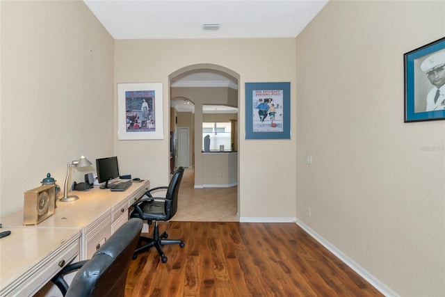 office space with light hardwood / wood-style flooring