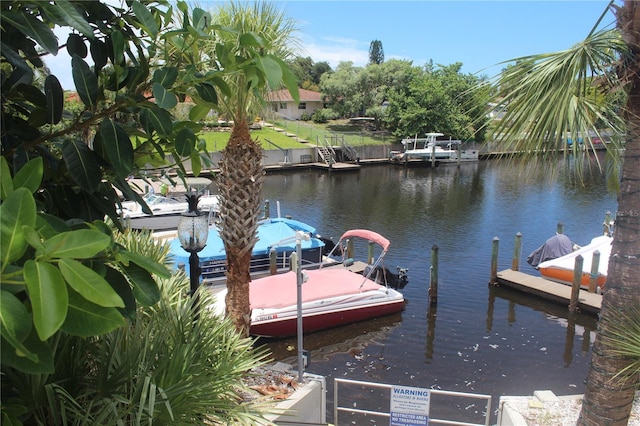 dock area featuring a water view