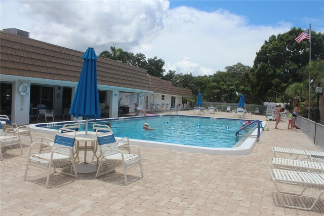 view of swimming pool with a patio