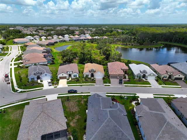 aerial view with a water view