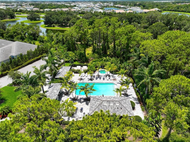 bird's eye view featuring a water view