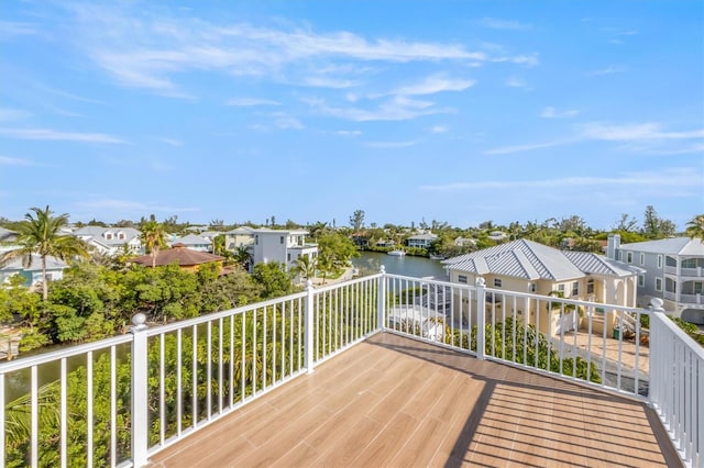 deck featuring a water view