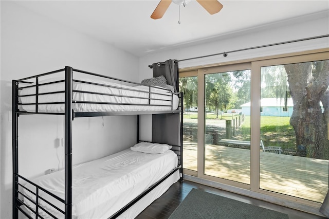 bedroom featuring ceiling fan and wood finished floors