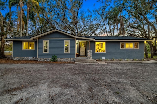 single story home featuring crawl space